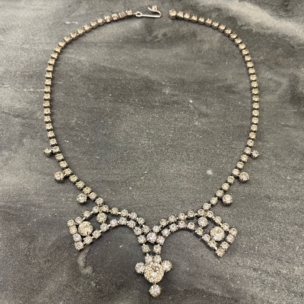 Vintage Silver Crystal Bow Choker Necklace